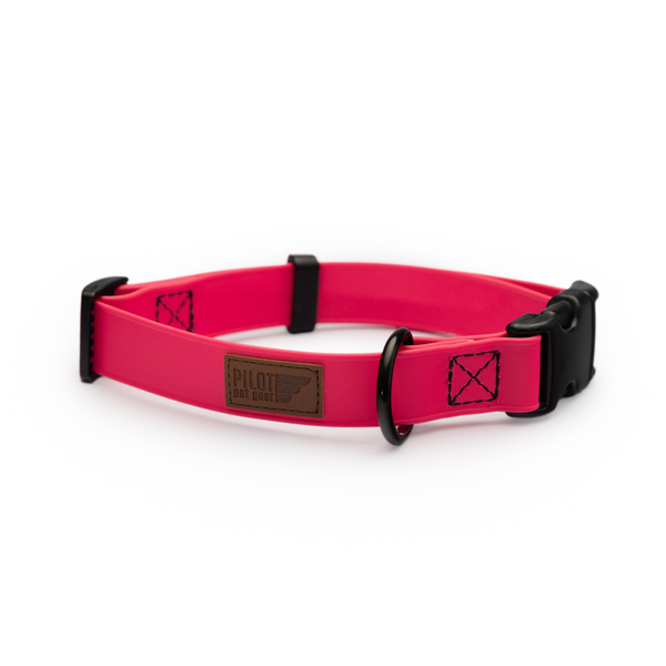 bright pink colored biothane adjustable collar for dogs from Pilot Pet Gear