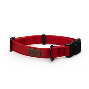 Red colored biothane adjustable collar for dogs from Pilot Pet Gear