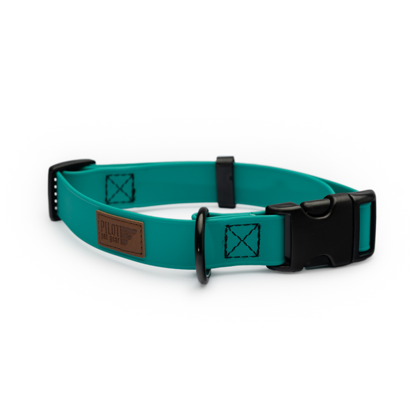 Teal colored biothane adjustable collar for dogs from Pilot Pet Gear