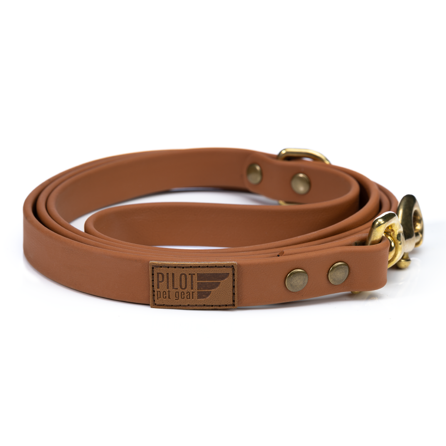 Biothane Waterproof Leash - Luxe brown with brass